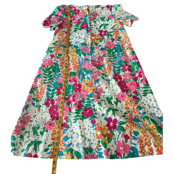 Vintage 60s Chiha Floral Midi Dress Short Sleeve Scallop Trim Pink Green Size S - Picture 3 of 9